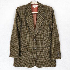 Banana Republic Jacket Womens 2 Brown Wool Houndstooth Safari Long Line Blazer